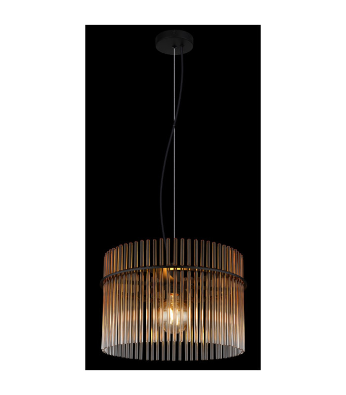 Gorley Pendant Ceiling Light Matt Black Amber Glass Shade 1x E27-4