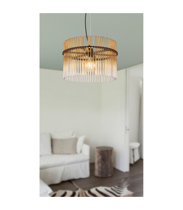 Gorley Pendant Ceiling Light Matt Black Amber Glass Shade 1x E27-8