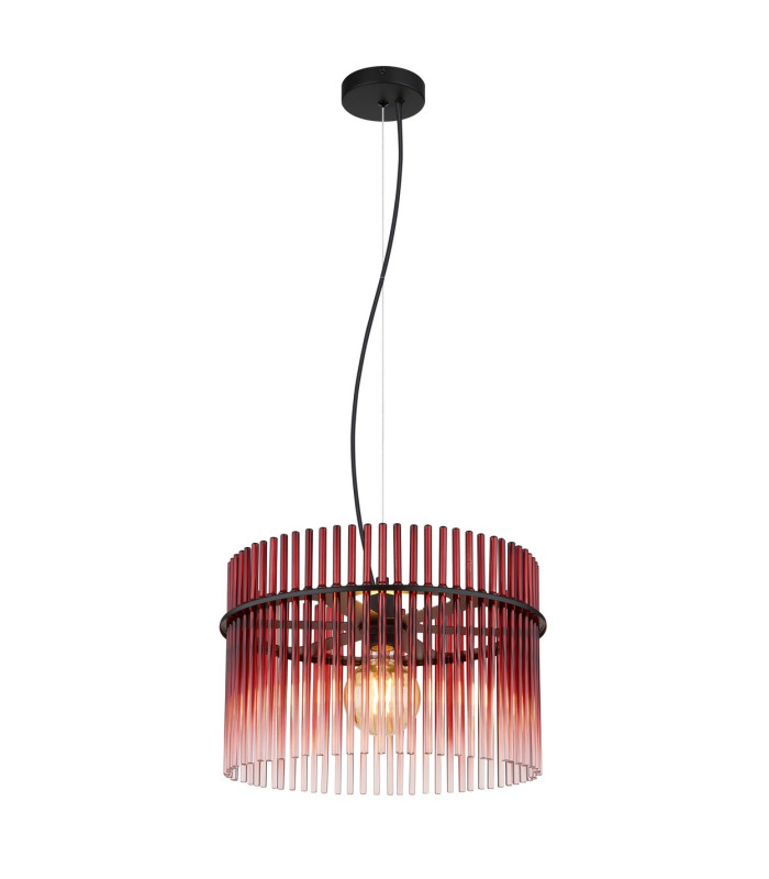 Gorley Pendant Ceiling Light Matt Black Blackberry Glass Shade 1x E27-1