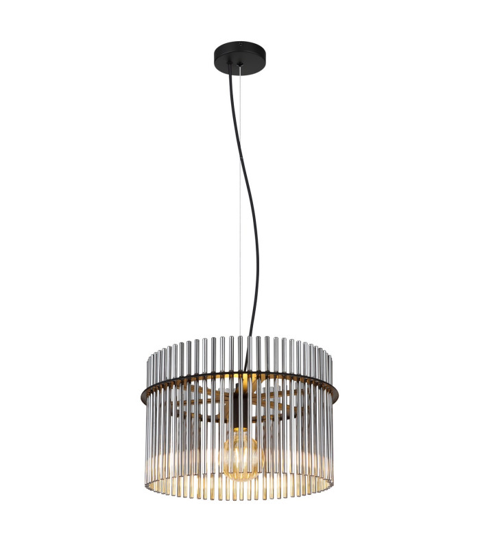 Gorley Pendant Ceiling Light Matt Black Smoke Glass Shade 1x E27-1