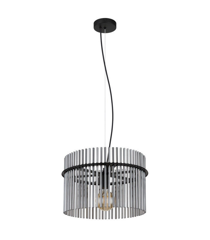 Gorley Pendant Ceiling Light Matt Black Smoke Glass Shade 1x E27-2