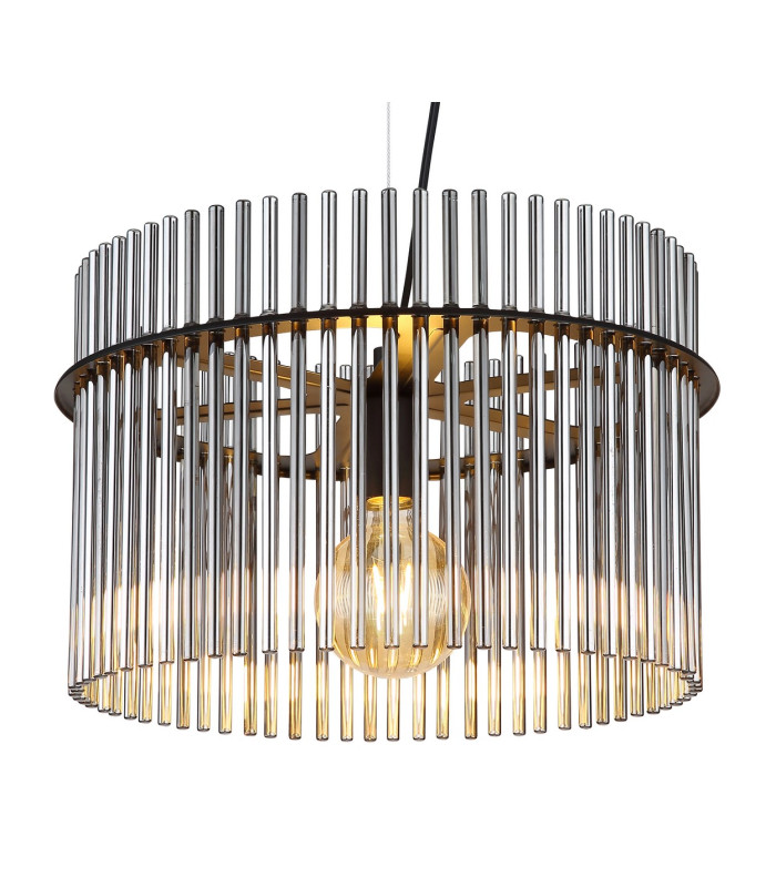 Gorley Pendant Ceiling Light Matt Black Smoke Glass Shade 1x E27-3