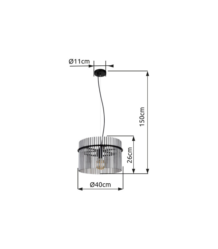 Gorley Pendant Ceiling Light Matt Black Smoke Glass Shade 1x E27-7