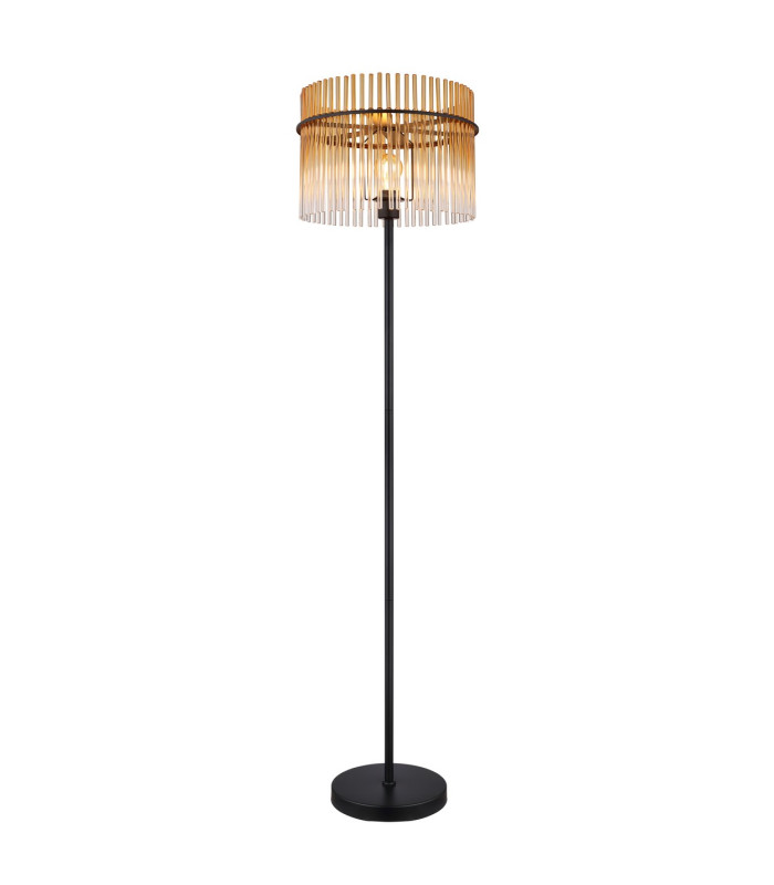 Gorley Glass Floor Lamp Matt Black Amber Glass Shade 1x E27-1