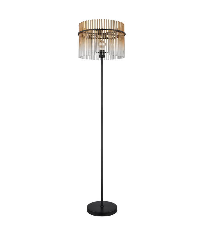 Gorley Glass Floor Lamp Matt Black Amber Glass Shade 1x E27-2