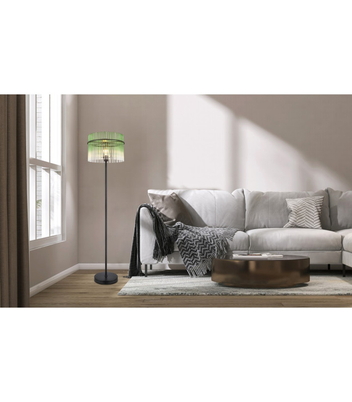 Gorley Glass Floor Lamp Matt Black Green Glass Shade 1x E27-11