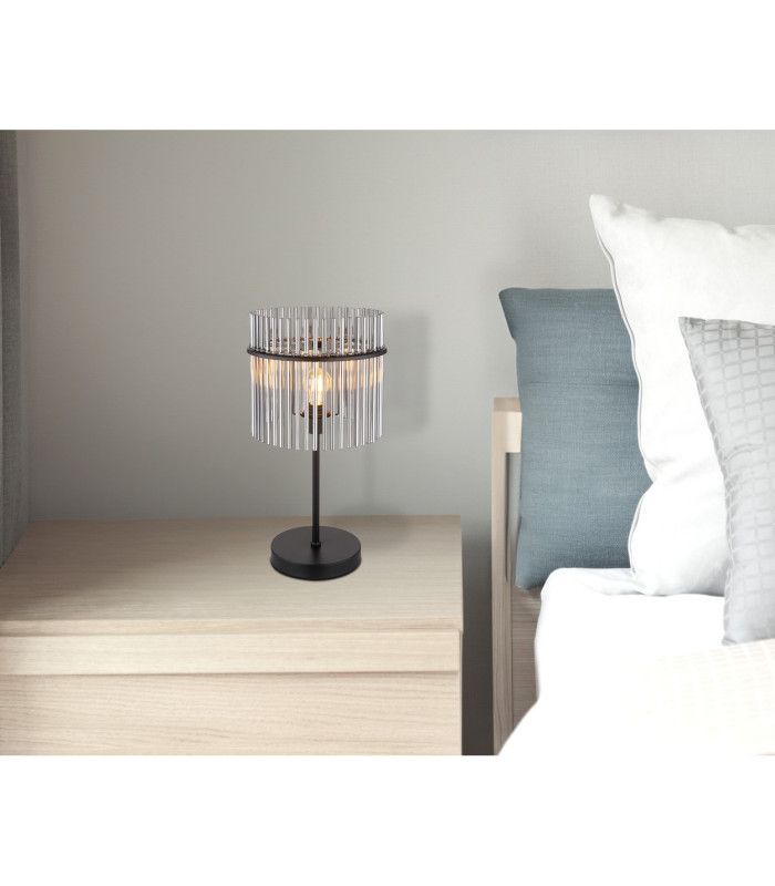 Gorley Glass Table Lamp Matt Black Smoke Glass Shade 1x E27-10