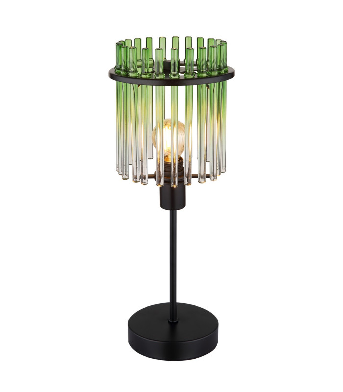 Gorley Glass Table Lamp Matt Black Green Glass Shade 1x E14-1