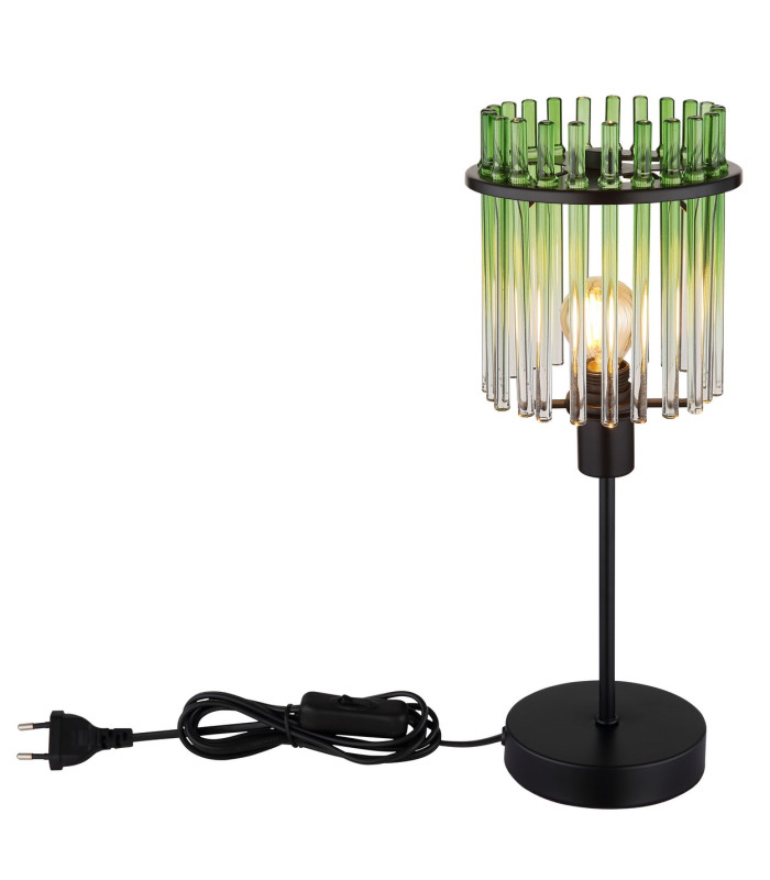 Gorley Glass Table Lamp Matt Black Green Glass Shade 1x E14-6