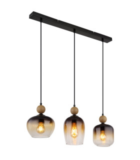 Commy Bar Pendant Ceiling Light Matt Black Smoke Glass Shade 3x E27-1