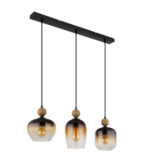 Commy Bar Pendant Ceiling Light Matt Black Smoke Glass Shade 3x E27-2
