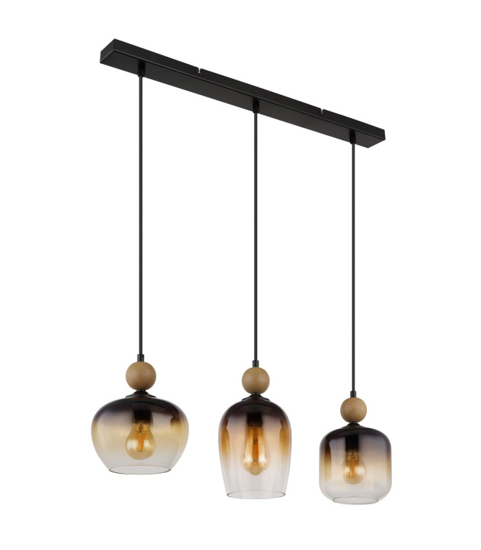 Commy Bar Pendant Ceiling Light Matt Black Smoke Glass Shade 3x E27-2