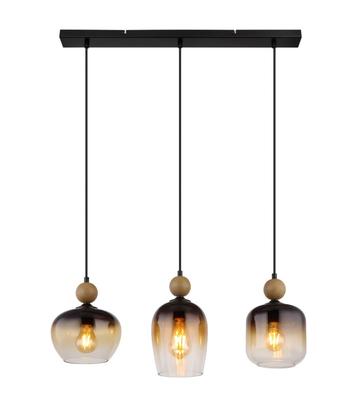 Commy Bar Pendant Ceiling Light Matt Black Smoke Glass Shade 3x E27-3