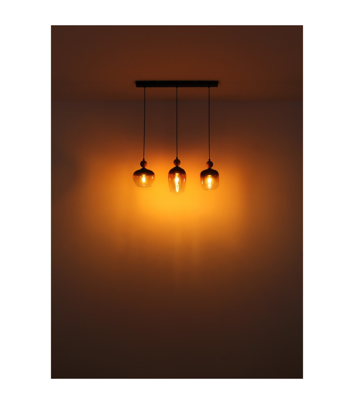 Commy Bar Pendant Ceiling Light Matt Black Smoke Glass Shade 3x E27-7