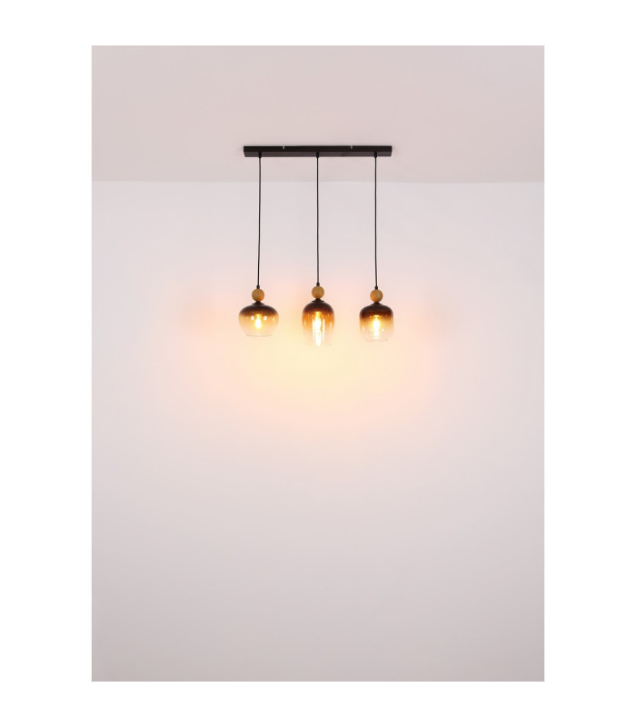 Commy Bar Pendant Ceiling Light Matt Black Smoke Glass Shade 3x E27-8