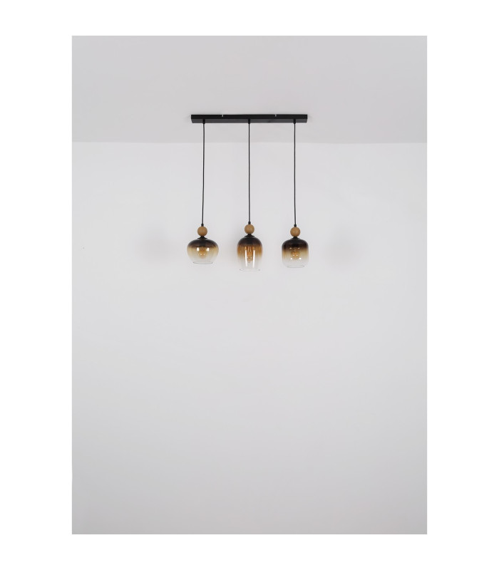 Commy Bar Pendant Ceiling Light Matt Black Smoke Glass Shade 3x E27-9