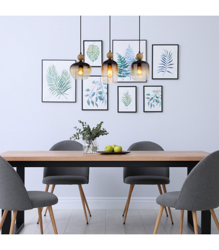 Commy Bar Pendant Ceiling Light Matt Black Smoke Glass Shade 3x E27-10