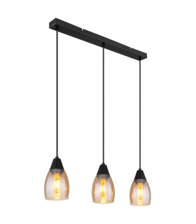 Reid Bar Pendant Ceiling Light Matt Black Amber Glass Shade 3x E27-1