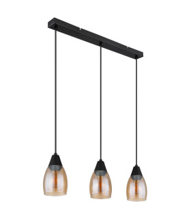 Reid Bar Pendant Ceiling Light Matt Black Amber Glass Shade 3x E27-2