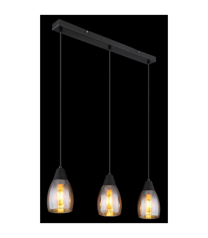 Reid Bar Pendant Ceiling Light Matt Black Amber Glass Shade 3x E27-5