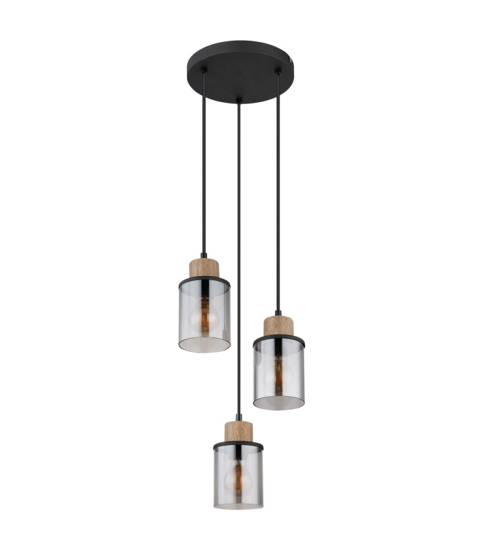 Reid Cluster Pendant Ceiling Light Matt Black Smoke Glass Shade 3x E27-2