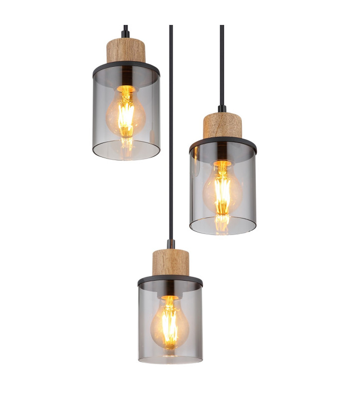 Reid Cluster Pendant Ceiling Light Matt Black Smoke Glass Shade 3x E27-3