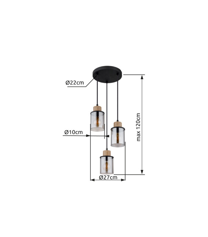 Reid Cluster Pendant Ceiling Light Matt Black Smoke Glass Shade 3x E27-5
