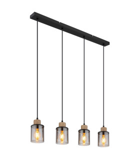 Reid Bar Pendant Ceiling Light Matt Black Smoke Glass Shade 4x E27-1