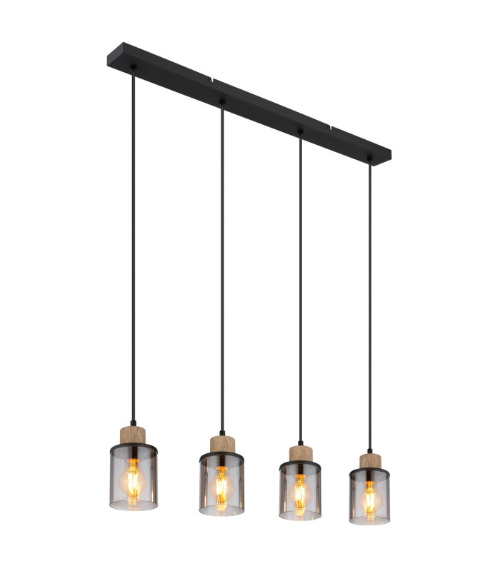 Reid Bar Pendant Ceiling Light Matt Black Smoke Glass Shade 4x E27-1