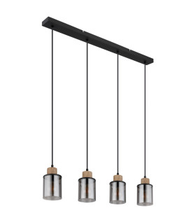 Reid Bar Pendant Ceiling Light Matt Black Smoke Glass Shade 4x E27-2
