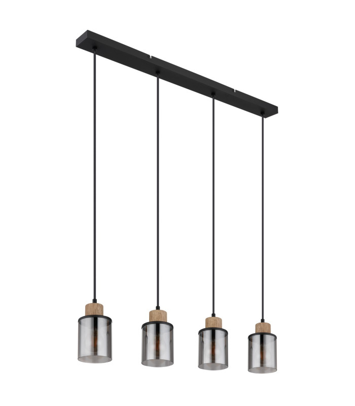 Reid Bar Pendant Ceiling Light Matt Black Smoke Glass Shade 4x E27-2