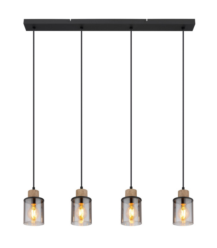 Reid Bar Pendant Ceiling Light Matt Black Smoke Glass Shade 4x E27-3