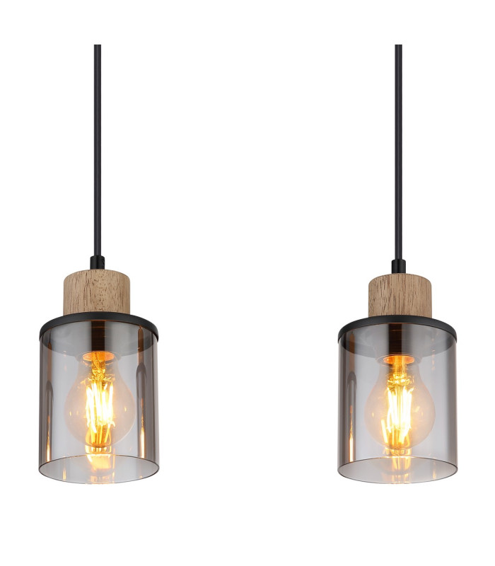 Reid Bar Pendant Ceiling Light Matt Black Smoke Glass Shade 4x E27-4