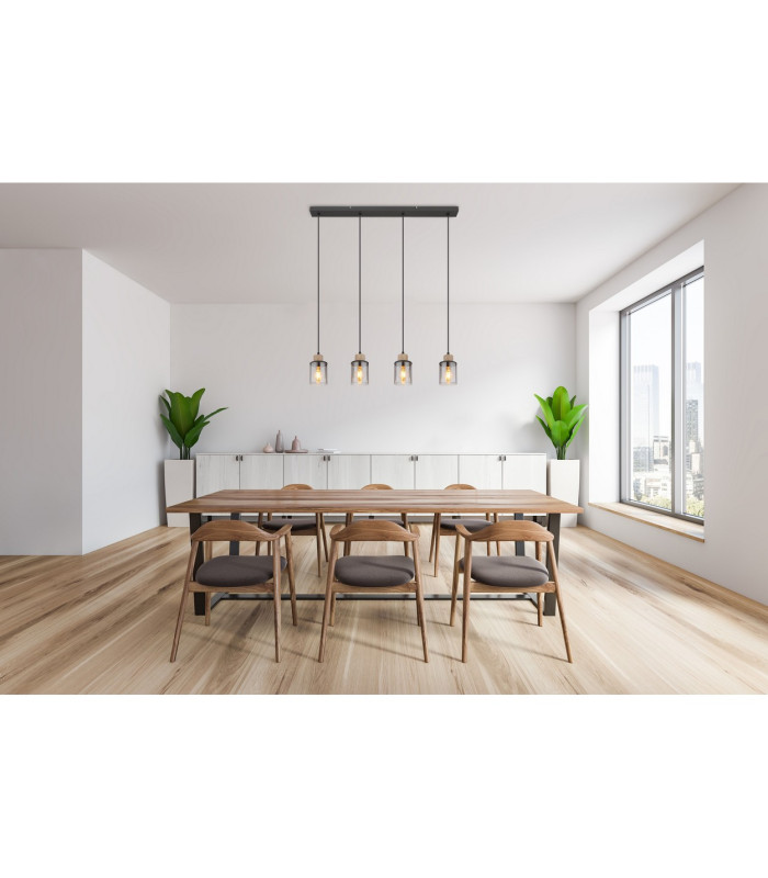 Reid Bar Pendant Ceiling Light Matt Black Smoke Glass Shade 4x E27-5