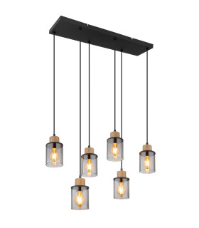 Reid Cluster Pendant Ceiling Light Matt Black Smoke Glass Shade 6x E27-1