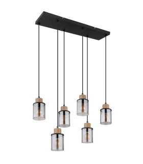 Reid Cluster Pendant Ceiling Light Matt Black Smoke Glass Shade 6x E27-2
