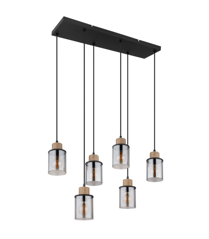 Reid Cluster Pendant Ceiling Light Matt Black Smoke Glass Shade 6x E27-2