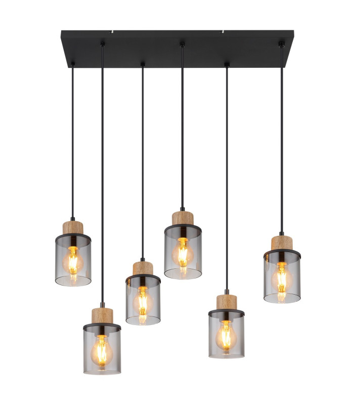 Reid Cluster Pendant Ceiling Light Matt Black Smoke Glass Shade 6x E27-3