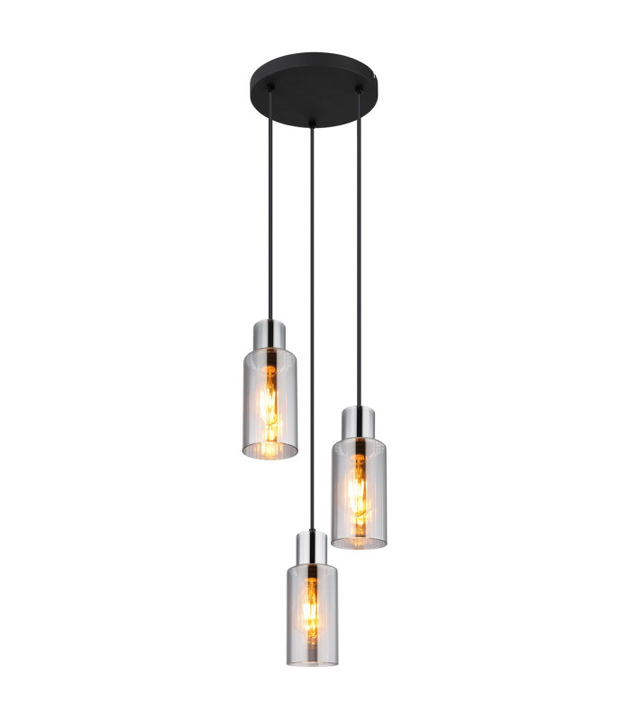 Lidaria Cluster Pendant Ceiling Light Matt Black Smoke Glass Shade 3x E27-1