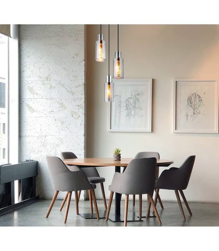 Lidaria Cluster Pendant Ceiling Light Matt Black Smoke Glass Shade 3x E27-4
