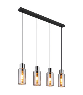 Lidaria Bar Pendant Ceiling Light Matt Black Smoke Glass Shade 4x E27-1