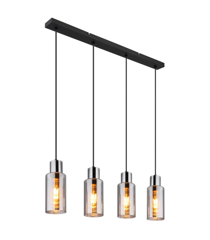 Lidaria Bar Pendant Ceiling Light Matt Black Smoke Glass Shade 4x E27-1