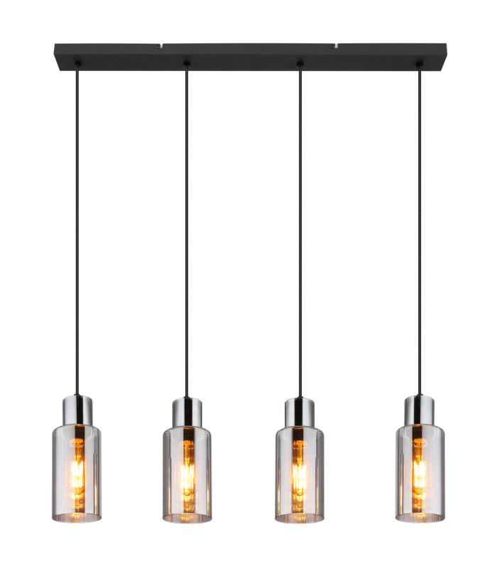 Lidaria Bar Pendant Ceiling Light Matt Black Smoke Glass Shade 4x E27-3