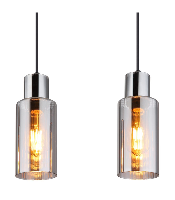 Lidaria Bar Pendant Ceiling Light Matt Black Smoke Glass Shade 4x E27-4