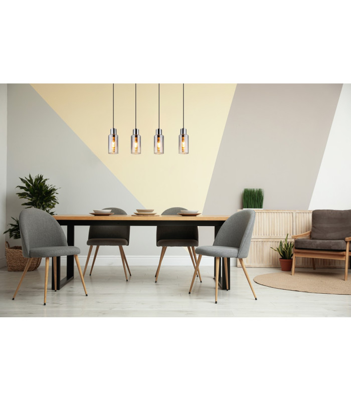 Lidaria Bar Pendant Ceiling Light Matt Black Smoke Glass Shade 4x E27-5