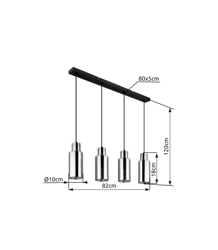 Lidaria Bar Pendant Ceiling Light Matt Black Smoke Glass Shade 4x E27-6
