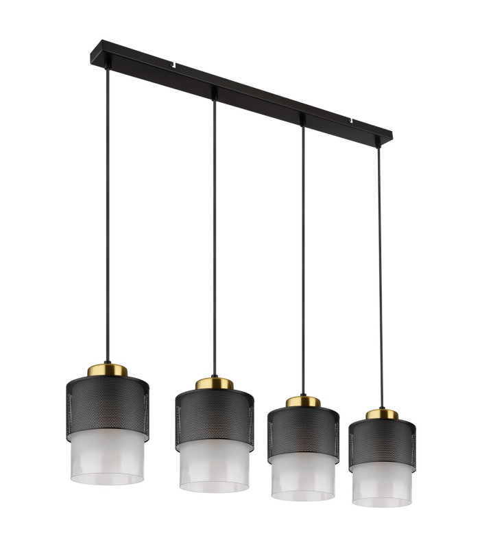 Olga Bar Pendant Ceiling Light Matt Black Satined Glass Shade 4x E27-2