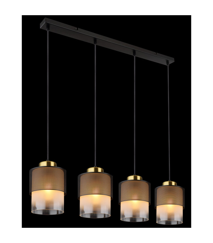 Olga Bar Pendant Ceiling Light Matt Black Satined Glass Shade 4x E27-5