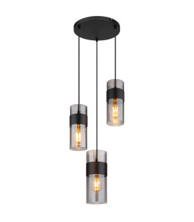Scarfina Cluster Pendant Ceiling Light Matt Black Smoke Glass Shade 3x E27-1
