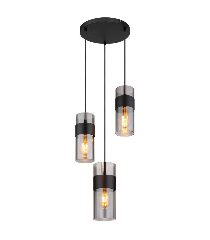 Scarfina Cluster Pendant Ceiling Light Matt Black Smoke Glass Shade 3x E27-1